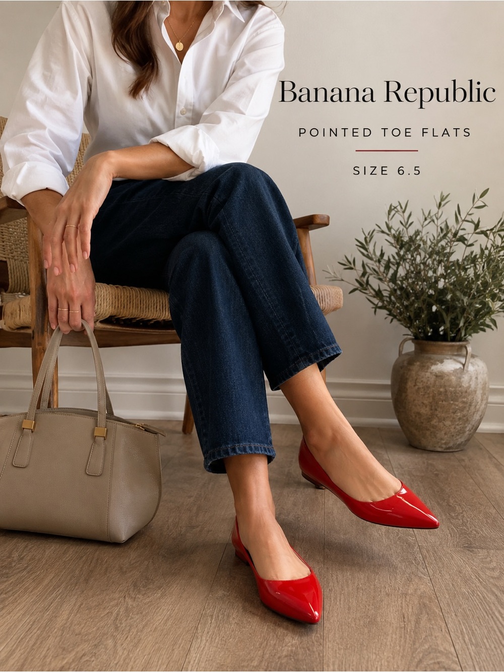 Banana Republic 6.5M Red Patent Leather Pointed Toe Ballet Flats